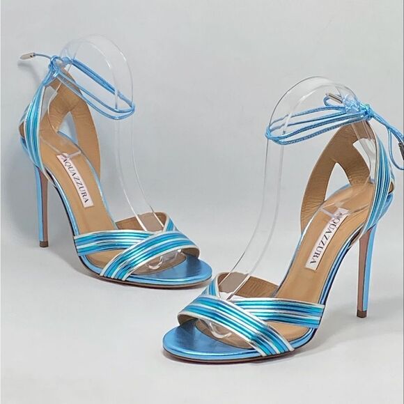 Aquazzura Ari Metallic Leather Ankle-Tie Sandals size 36.5 - Picture 1 of 11